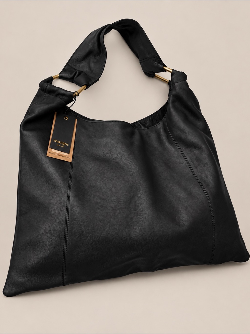 Margot New York Dakota Large Black Leather Hobo Bag NWT
